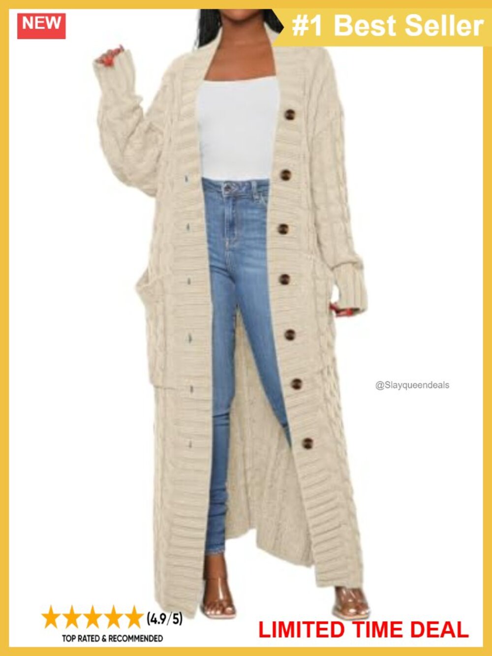Chunky Cable Knit Open Front Long Maxi Cardigan Sweater with Pockets